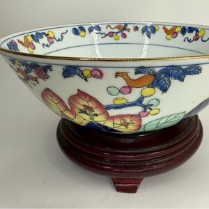 Vintage Gold Rim Porcelain Tabacco Leaf Bowl Japan Japanese Mark 8"